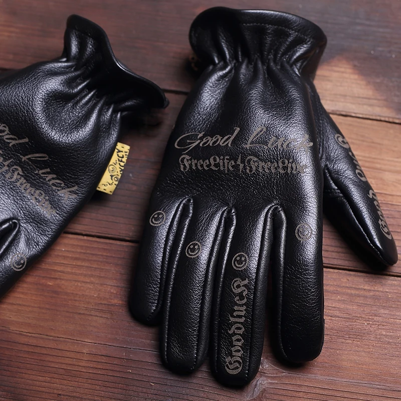 New Cowhide Leather Gloves Full Finger Racing Men Women Driving Bike Motorbike Gloves