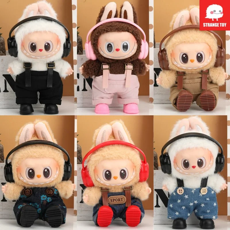 

For Labubu Baby Clothes Labubu Generations 1-3 17cm Vinyl Doll With Headphones And Overalls Wearable Replacement Outfits No Doll