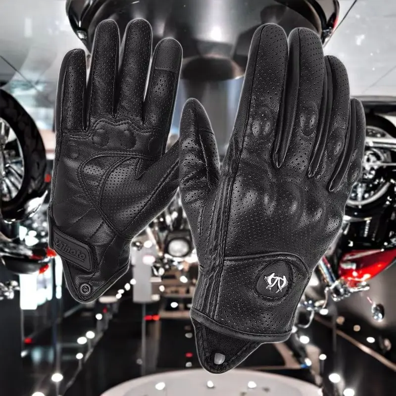

Ретро мотоциклетные перчатки из искусственной кожи, защитные сенсорные экраны для мужчин и женщин, перфорированные дышащие мотоциклетные перчатки для мотокросса, велоспорта Luvas