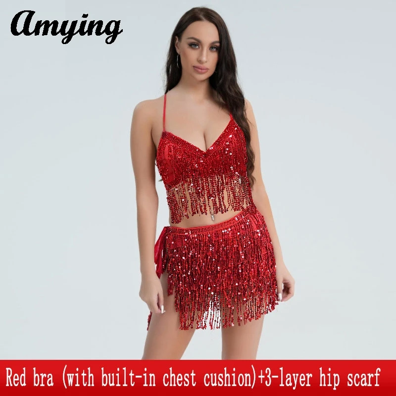 

Popular in European and American Shining Tassels Sequin Bra+Hip Scarf Performance Clothing Belly Dance DS Nightclub Clothing