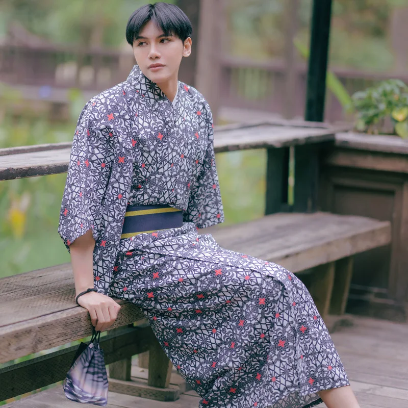 Men's Traditional Japanese Samurai Kimono with Belt Formal Not Easy to Wrinkle Positioning Patterns
