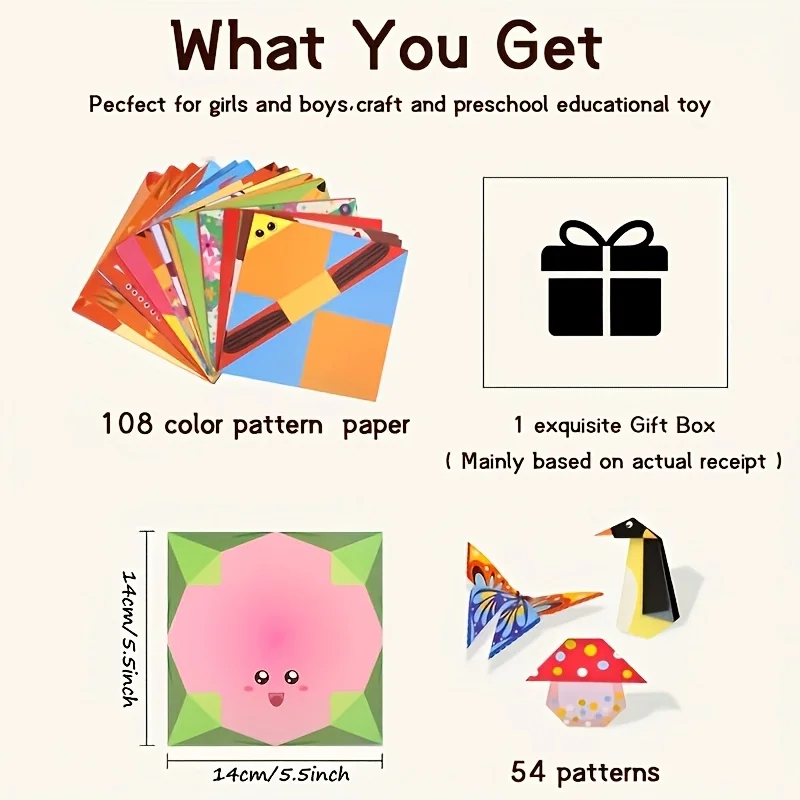 set di origami creativo, include 54 fogli di origami bifacciali e libretto di istruzioni, adatto per progetti artistici e artigianali fai-da-te