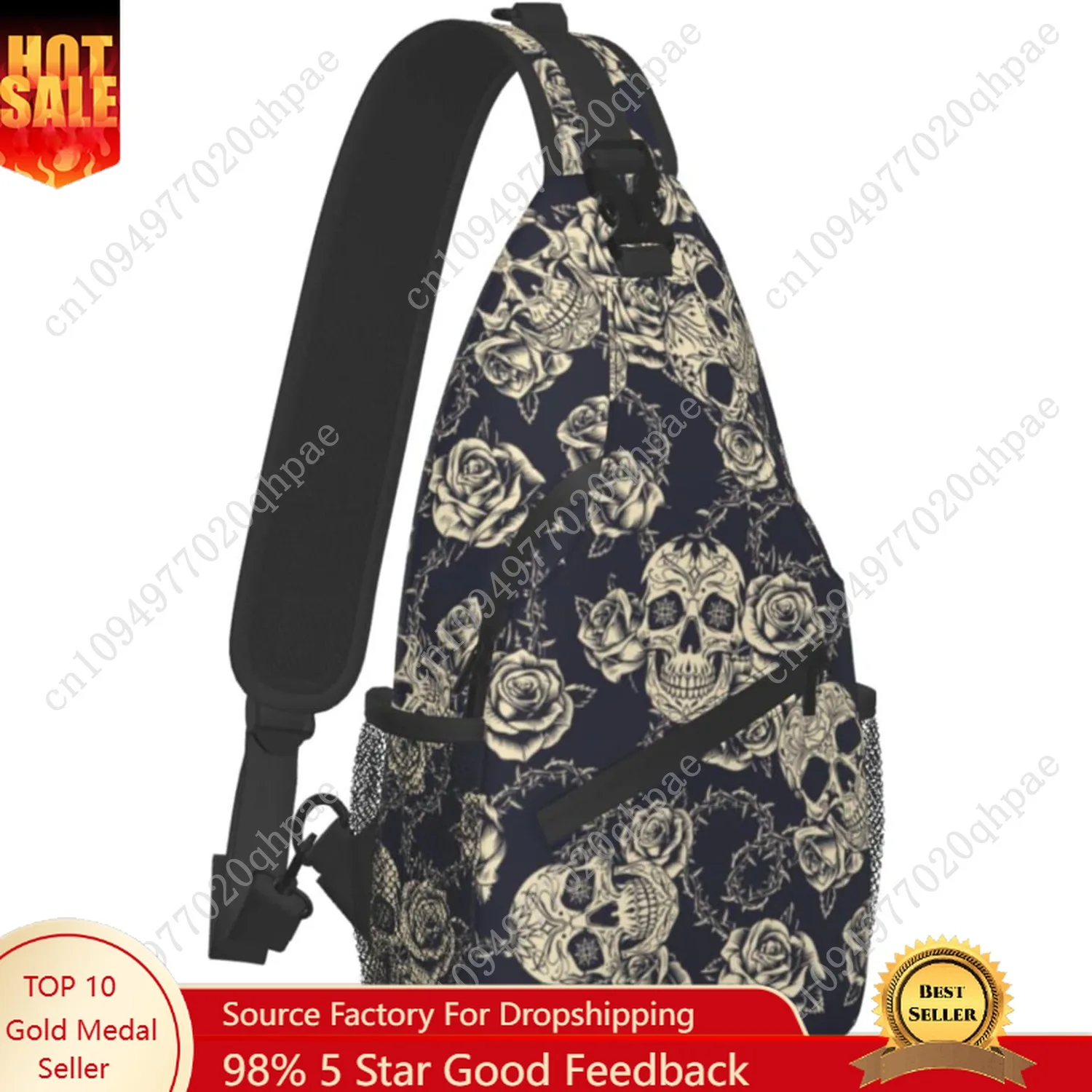 

bassyil Skull Rose Sling Bag Crossbody Travel Hiking Chest Backpack Shoulder Daypack for Women Men
