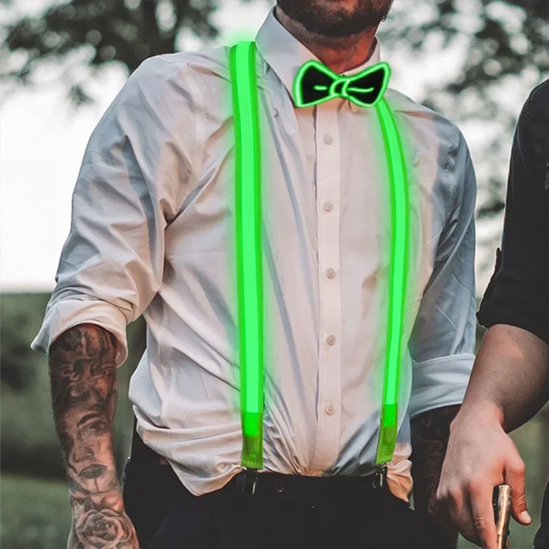 2PCS LED Suspenders with Bow Party Supplies Wedding Party Accessories Birthday Halloween Glow-in-the-dark Bright Materials SD01