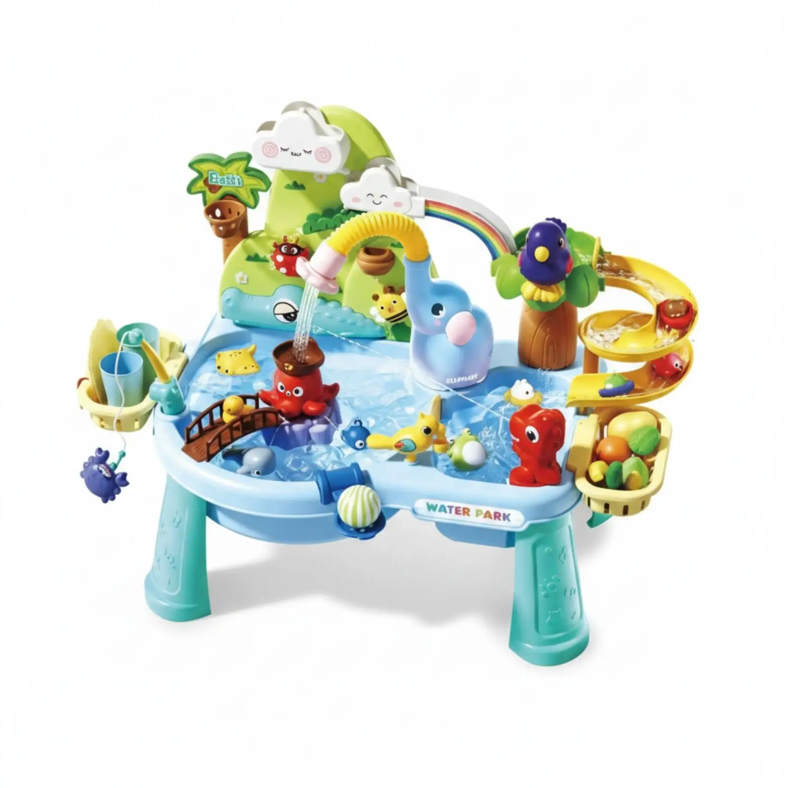 Kids Water Play Table with Circulating Waterfall and Animal Figures for Bath Pool or Garden Use