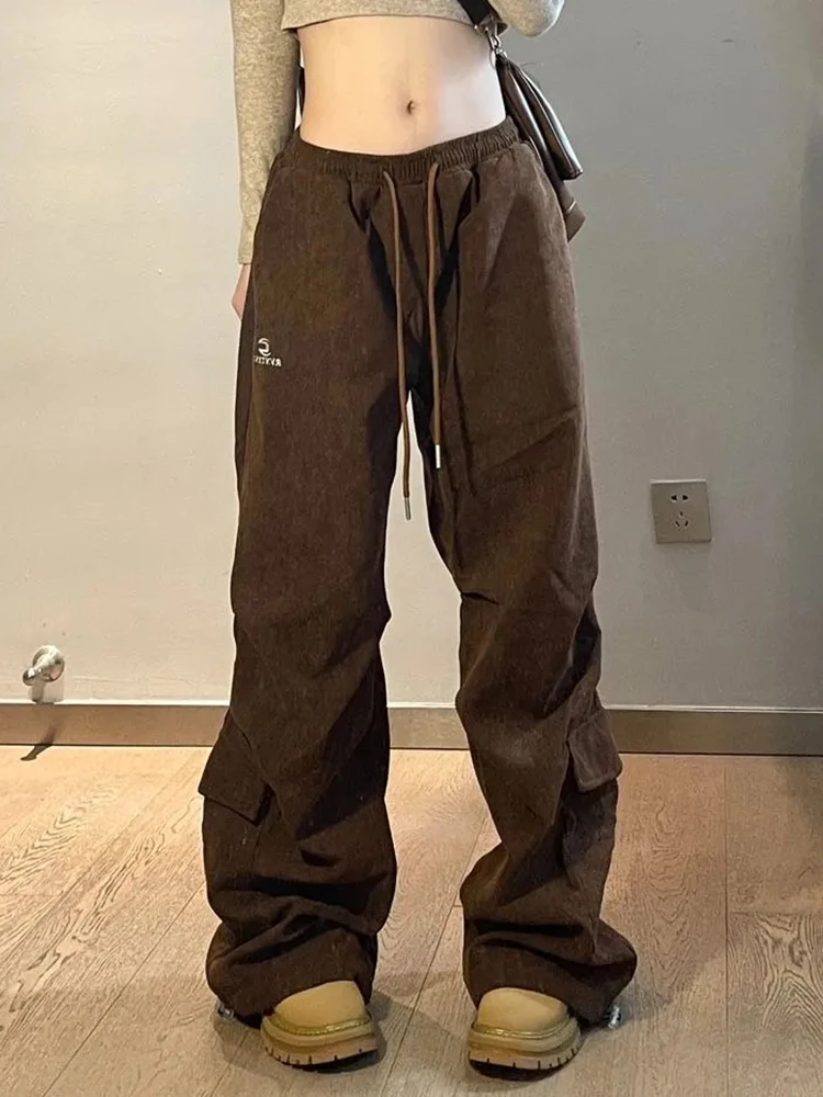 Pantaloni di velluto a coste con lettera vintage Pantaloni a gamba larga Hip Hop a vita alta da donna Pantaloni femminili larghi Harajuku autunnali retrò americani