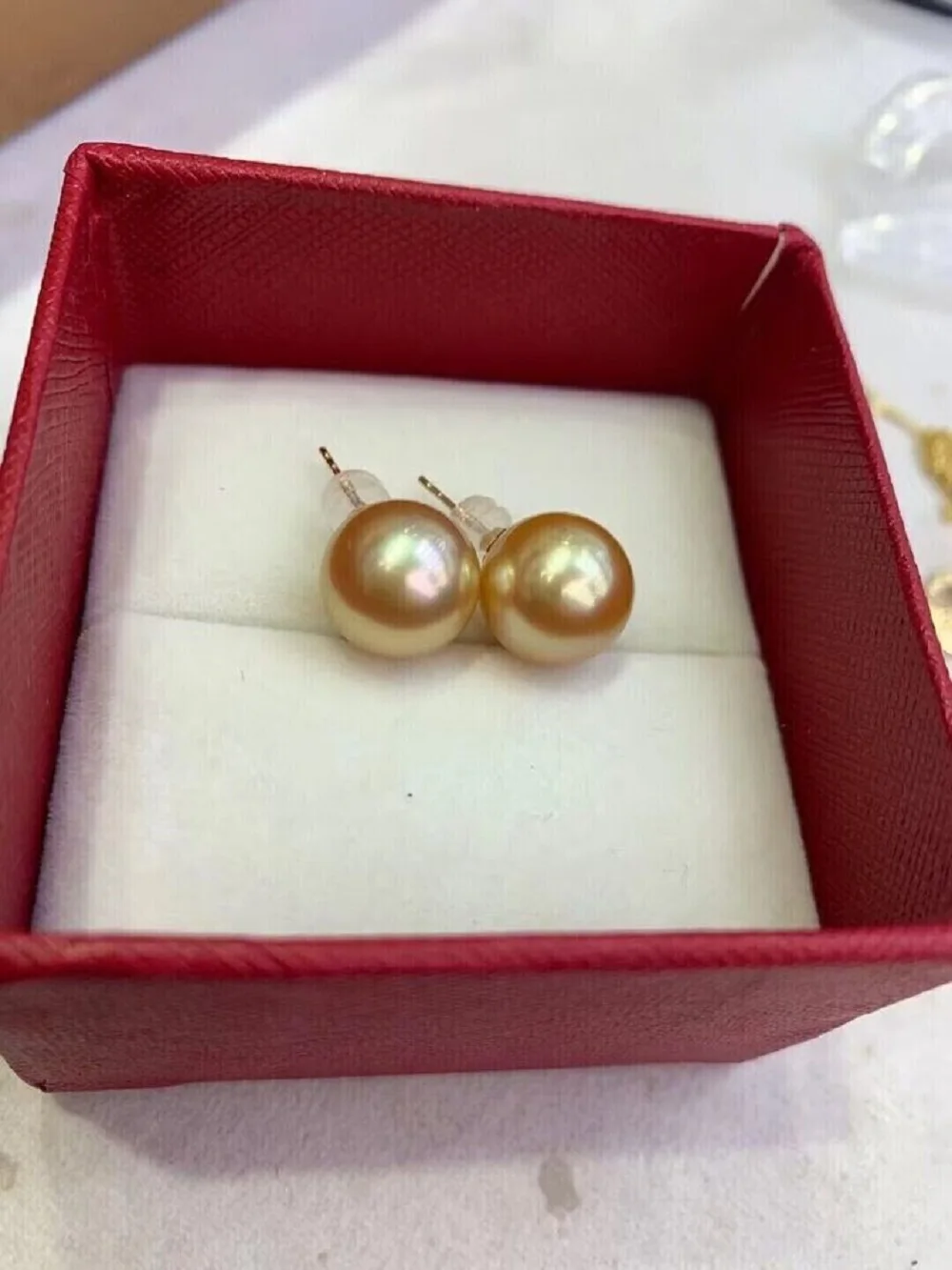 

Gorgeous AAA+11-12mm True Natural South Sea Gold Round Pearl Earrings 18k 9-10mm 10-11mm