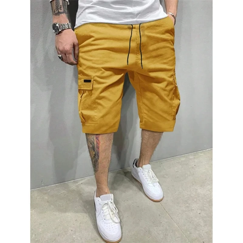 2025年夏新作 メンズ 無地 ルーズ ストレート 多ポケット カーゴショーツ メンズファッション 速乾 カジュアル ビーチショーツ