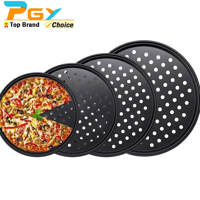 Nonstick Carbon Steel Pizza Crisper Trays Baking Pan with Holes Round Deep Dish Plate Bakewave Mould Oven Home Kitchen Tools