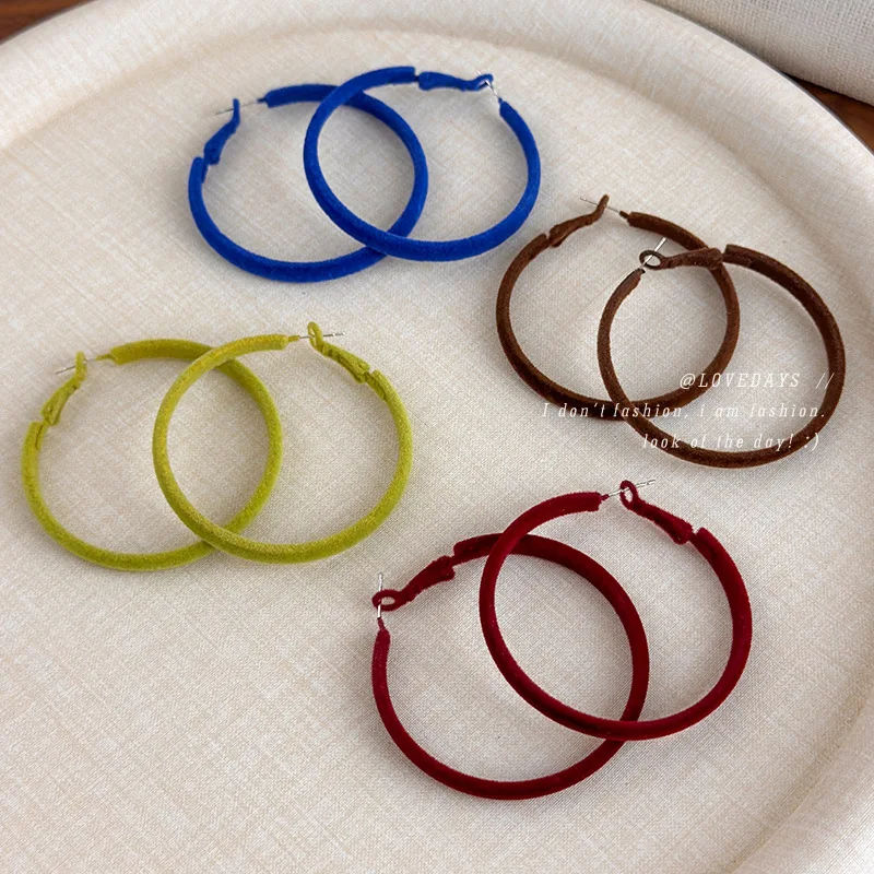 Hoop Earrings Oversized Flocked Velvet Vintage Retro Chunky Fall Winter Elegant Premium Soft  Durable for Women Daily Chic