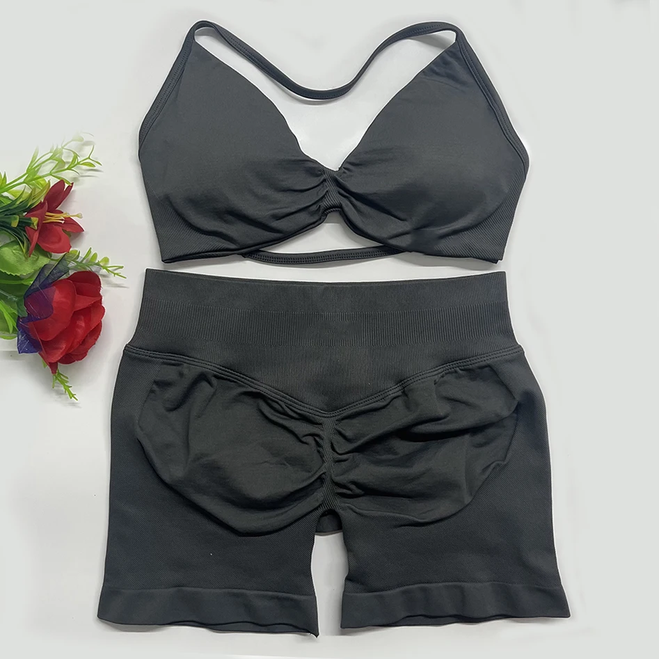 2 stuks impact Gym Set Vrouwen DFNNYE strappy Yoga Fitness outfits Bh Top sportkleding Workout Naadloze Shorts Sportpakken sets