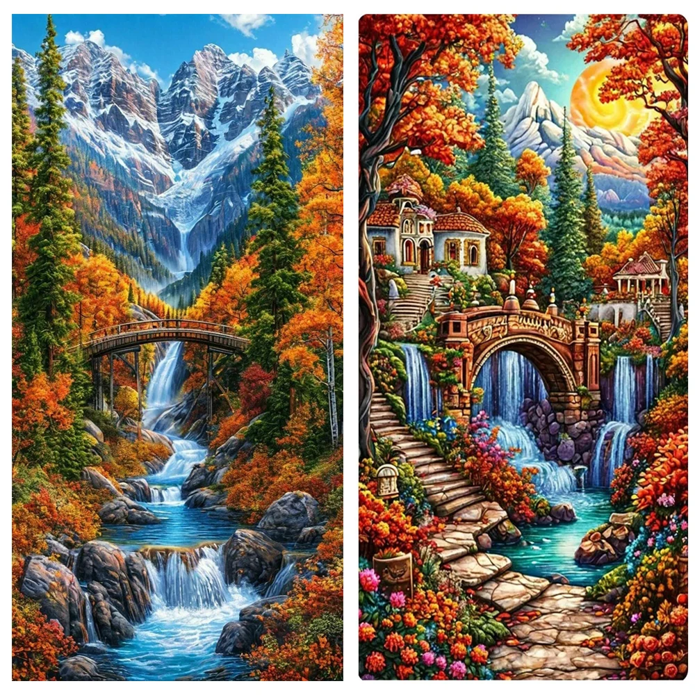 

Large Size Autumn Castle Forest Landscape Diamond Painting Full Round Diamond Mosaic DIY Cross Stitch Jewelry Home Decor