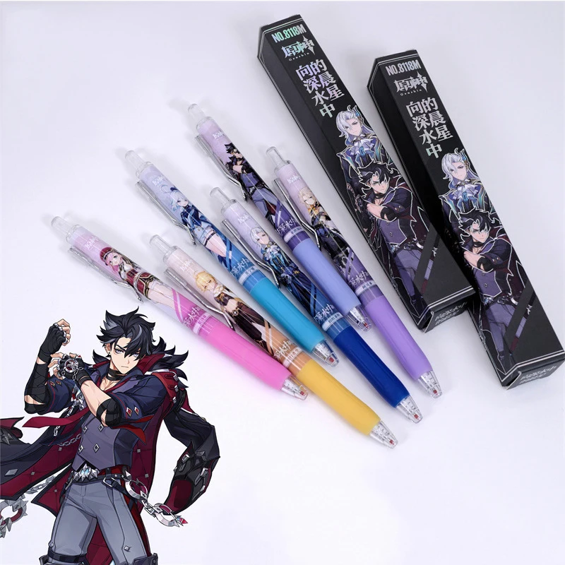 Game Genshin Impact Pendant Roller Ball Pen Wriothesley Neuvillette Focalors Furina Aether Albedo Charlotte Black ink Gel pen