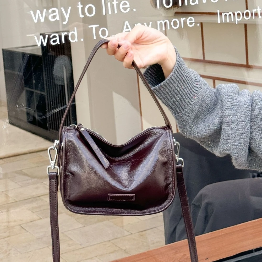 

Luxury Soft Cowhide Leather Messenger Bag Vintage Crossbody Purse for Women Large Capacity Shell Shape Shopping Bag with Zipper