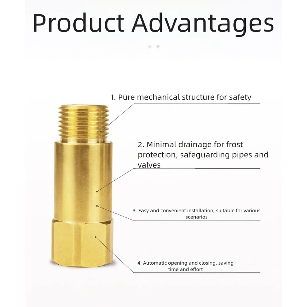 G1/2 Antifreeze Valve Heavy Duty Brass Drain Valve Frost Anti-icing Valve Water Piping Straight-through Type Frost Valve Tool