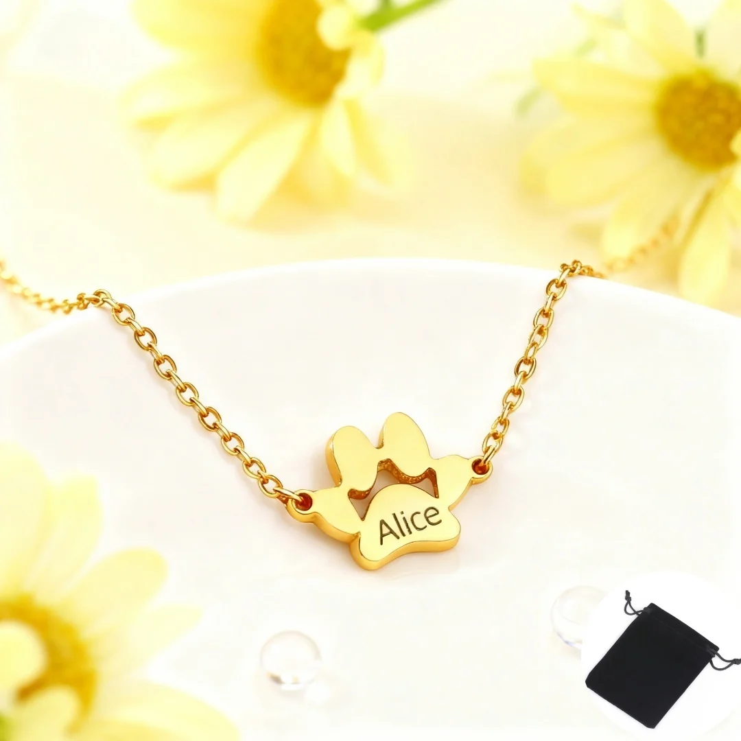 Customized Name Dog Cat Claw Necklace Stainless Steel Personalized Dog Claw Carving Name Neck Chain Hip Hop Pet Jewelry Gift