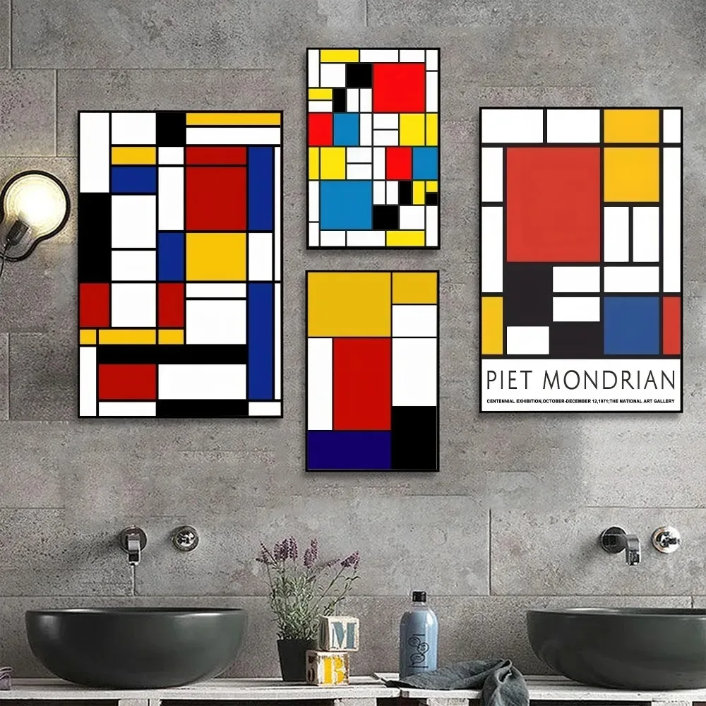 Póster abstracto de Piet Mondrian, póster sin marco, papel Kraft para Club, Bar, póster Vintage, pintura artística de pared, pegatinas de estudio para dormitorio