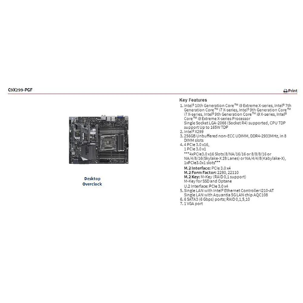 

i7 i9 X-series Processor LGA-2066 DDR4-2933MHz High-end Desktop Overclock Motherboard C9X299-PGF