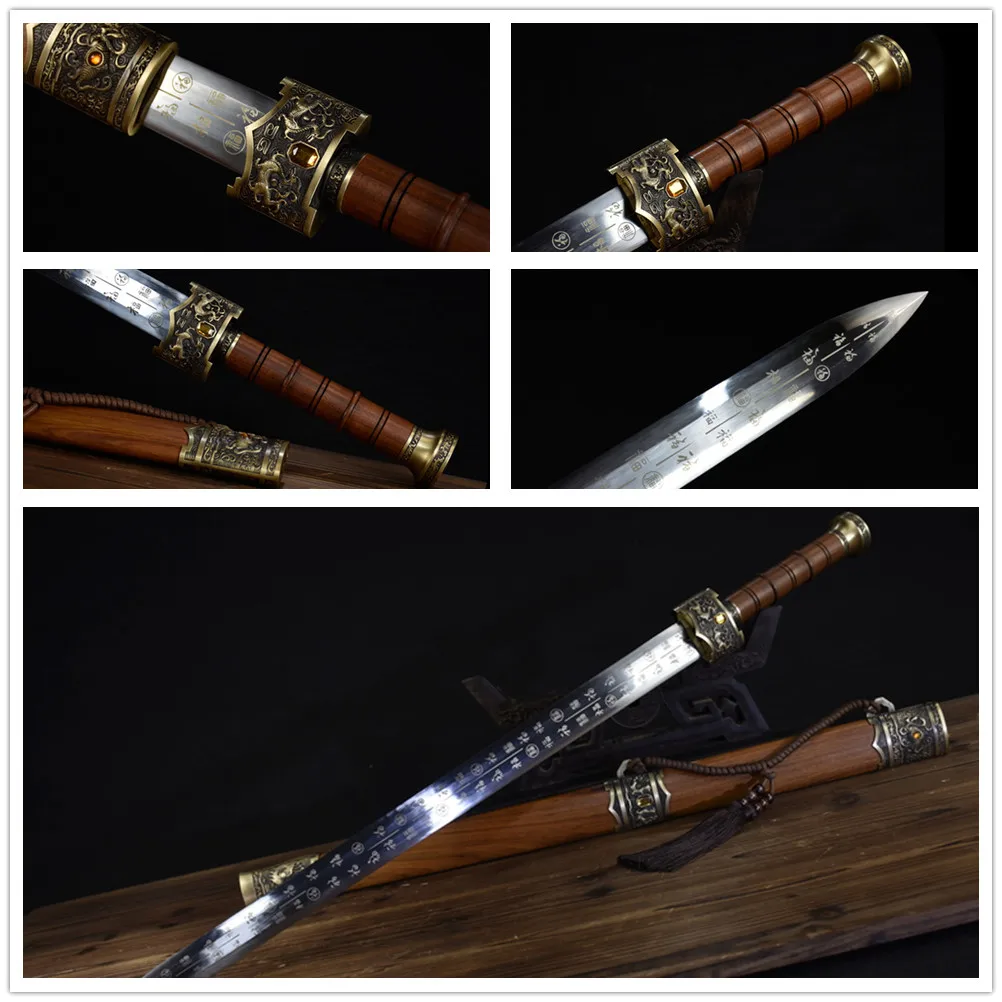 Exquisite Tradition Handmade KungFu Jian Martial Art Sword High Manganese Steel Blade Full Tang Hardwood Sheath Brass Fittings