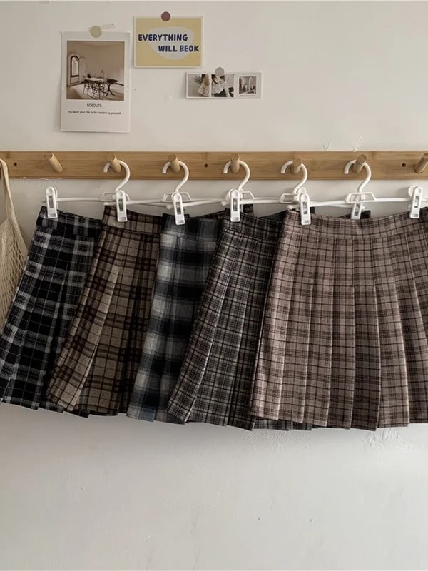 Spódnica w kratę z wysokim stanem, plisowana, w stylu JK, spódnica plisowana ort, spódnica plisowana dla kobiet, codzienna spódnica w kształcie litery A.