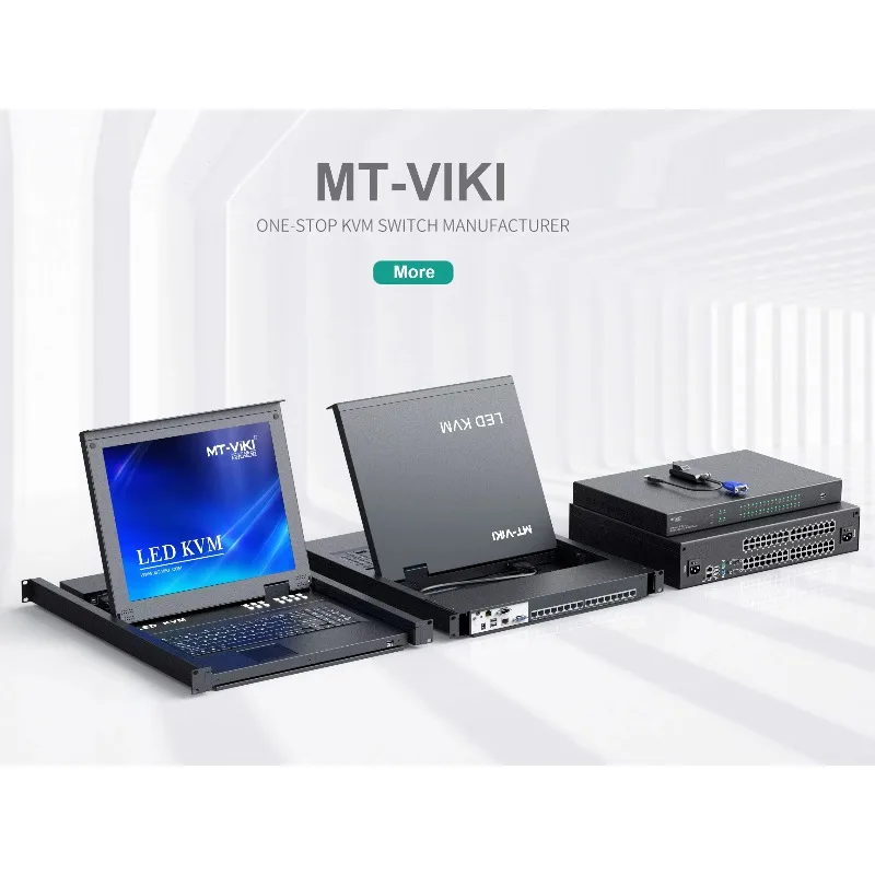KVM Console 8 Port, USB VGA Switch Drawer with 8 2in1 Cables for 1U Server Rack 17