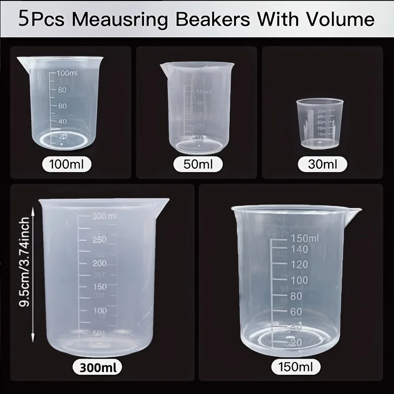 Plastic Measuring Cups Set of 7, Suitable for Laboratory Sampling, Baking Ingredients, Cosmetic Mixing, Resin Crafting, and Pharmaceutical Dosing, Ideal for Baking Enthusiasts, DIY Hobbyists, Student Experiments, Beauty Product Makers, and Home Kitchen Users