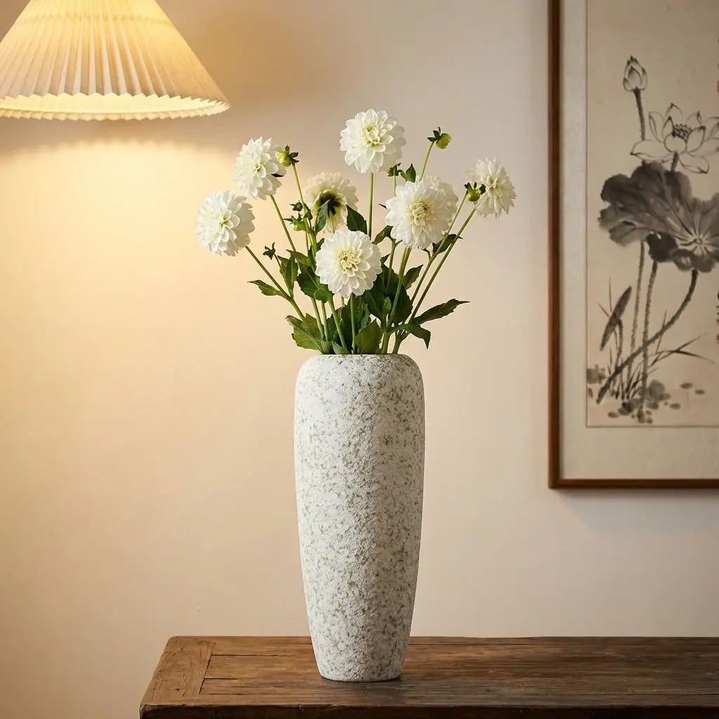 Tall Matte Speckled White Ceramic Vase Rustic Home Decor Flower Vase For Living Room Dining Table Entryway Fresh Dry Flower