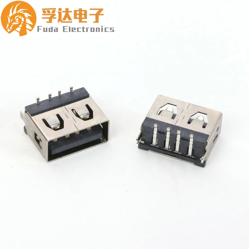 For usb female seat USB2.0 vertical sticker 180 degrees short body 10.0 long two-pin socket pin vertical patch, straight edge