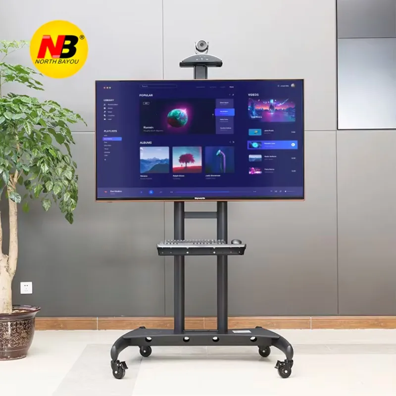 Height Adjustable 360 Rotate Mobile TV Cart Trolley Floor Mount TV Stand for 55 60 65 70 75 80 85 90 Inch TVs Nb AVA1800-70-1P