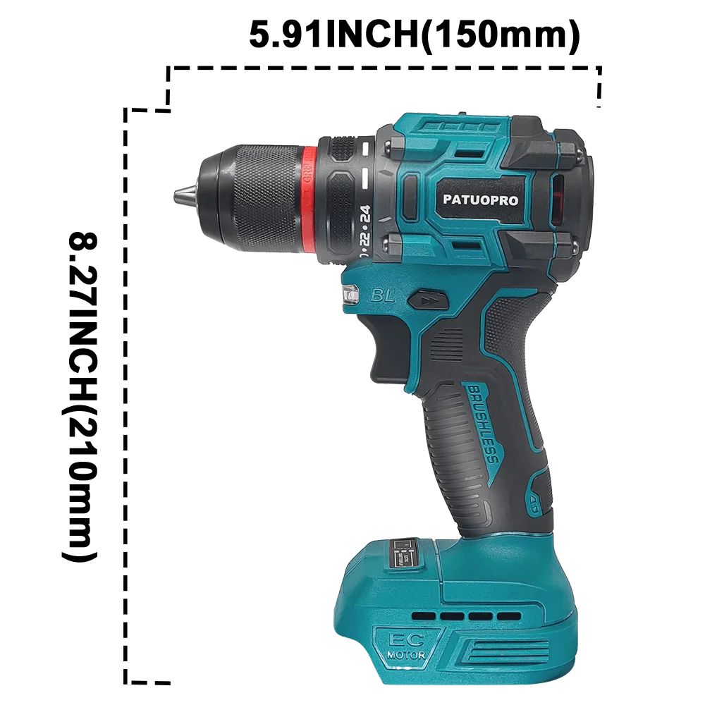 Brushless 10mm Electric Drill 60-100N.m Cordless 2-Speed Hand Drill Screwdriver Power Tools For Makita 18V Battery（No Battery ）