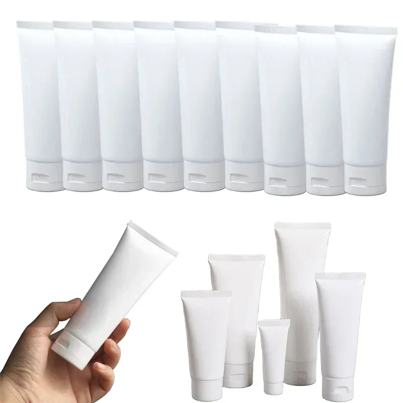 50Pcs 10/20/30/50/100ml White Plastic Soft Tubes Portable Travel Cosmetic Sample Bottles Leakproof Makeup Storage Containers