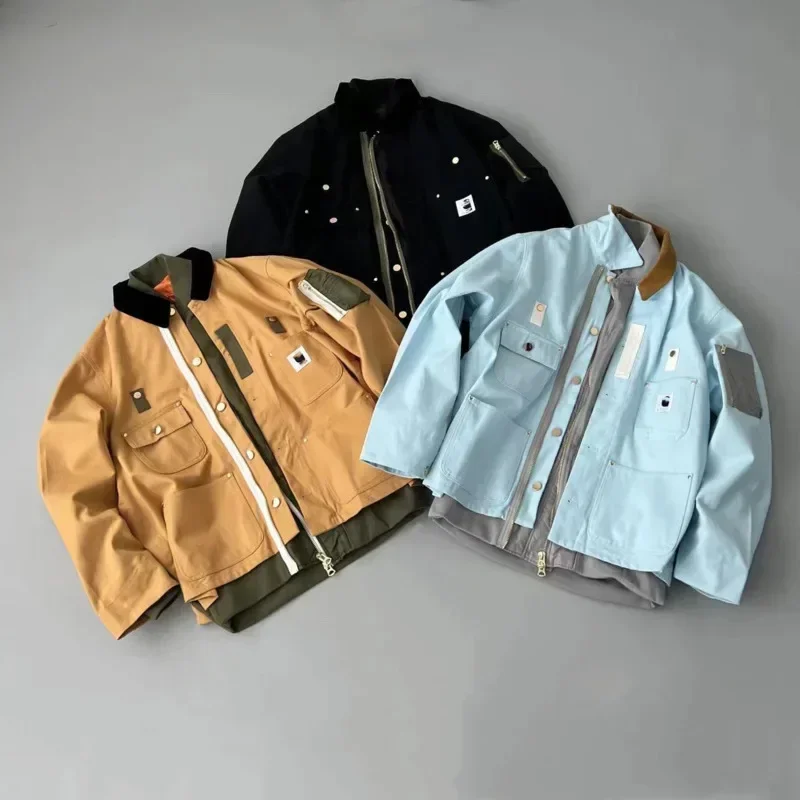 New American retro C & S Spring Autumn unisex couple style bilayer multi-pocket splicing workwear jacket casual nylon spl idjkg