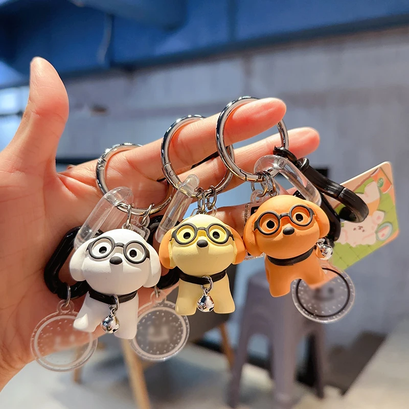 Creative Three-dimensional Resin Cartoon Glasses Puppy Dog Doll Keychain Girls Cute Bag Backpack Decoration Small Charm Fun Gift