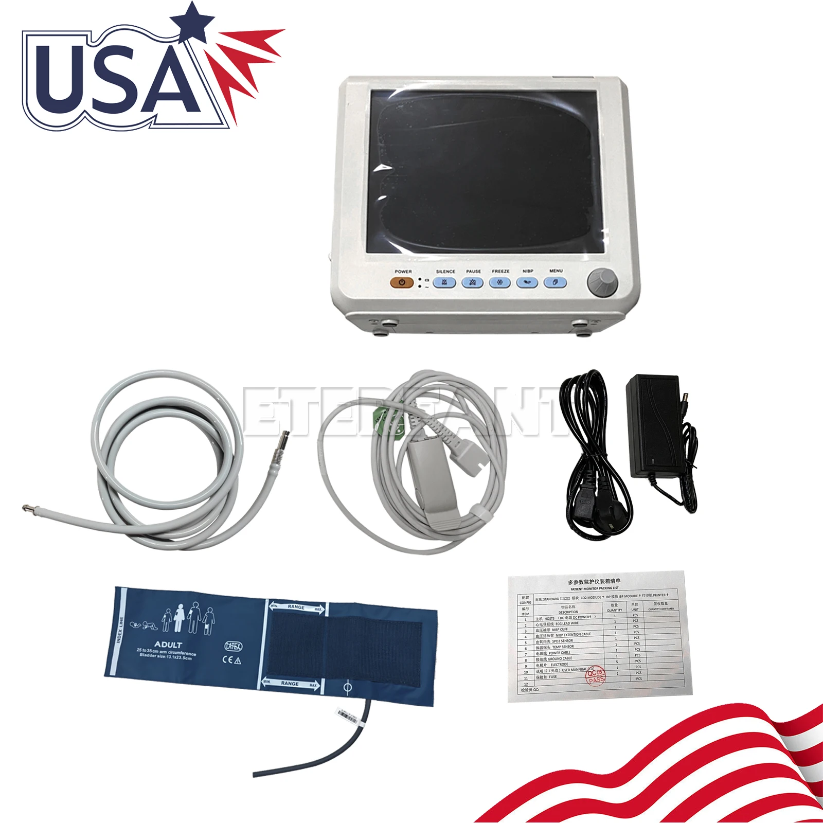 ETERFANT 8 بوصة شاشة TFT ملونة عالية الدقة ICU CCU علامة حيوية للمستشفى NIBP، SPO2، PR، درجة الحرارة #3