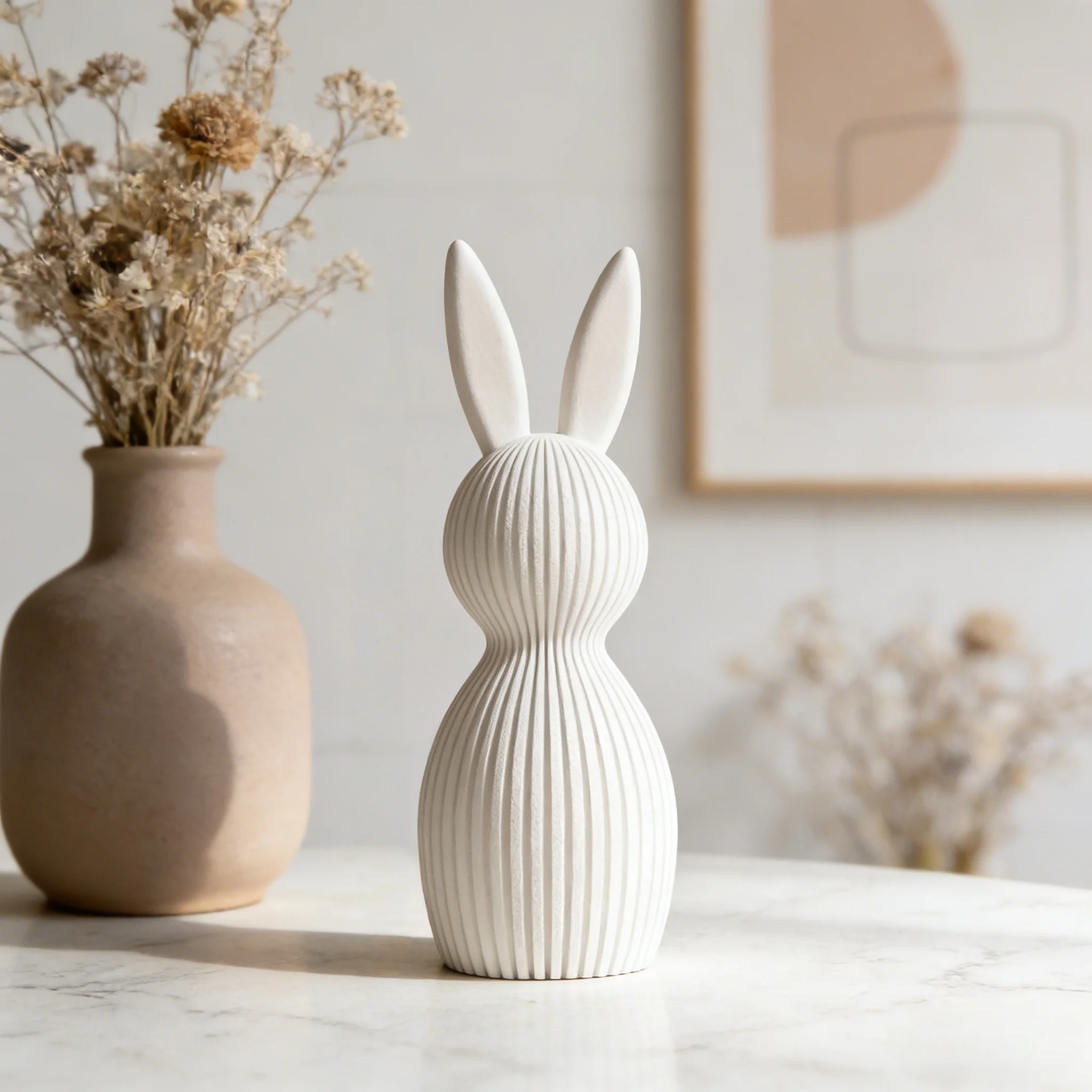 3D-gedruckte gestreifte Osterhase-Figur | Festliche Wohndekoration