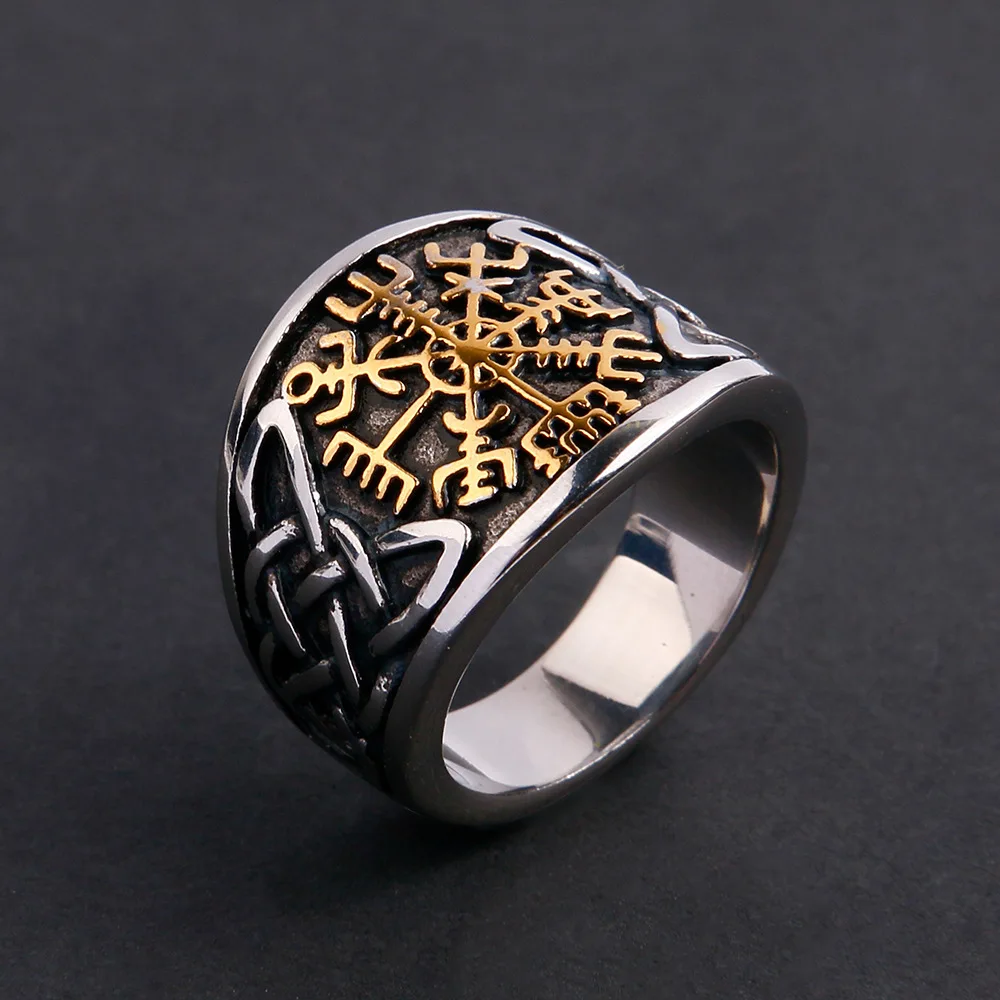 Vintage Vegvisir Pirate Compass Ring Nordic Symbol Cocktail Rider Ring Men\'s Statement Punk Jewelry