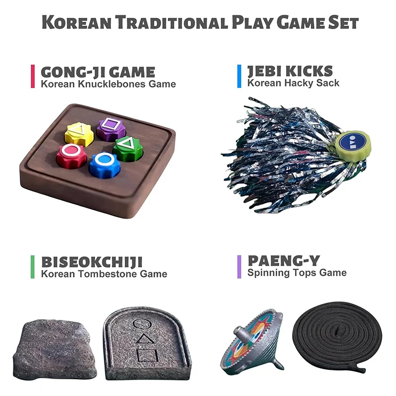 Korean Folk Game Set (Korean Traditional Play Game)- Jebi Chagi, Gong-gi, Biseokchigi, Paeng-y, DDAKJI, Family Travel Games