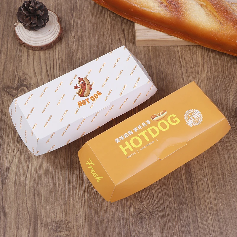 Disposable Paper Hot Dog Packaging Box, Sandwich Packaging, French Fries, Chicken Clips, Bento Snacks, Paper Tray 10pcs/bag