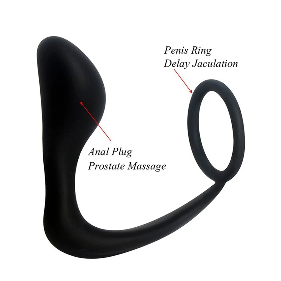 Masculino massagem de próstata anal plug silicone atraso ejaculação duplo pênis anel butt plug galo anel brinquedos sexuais para homens gay fetiche