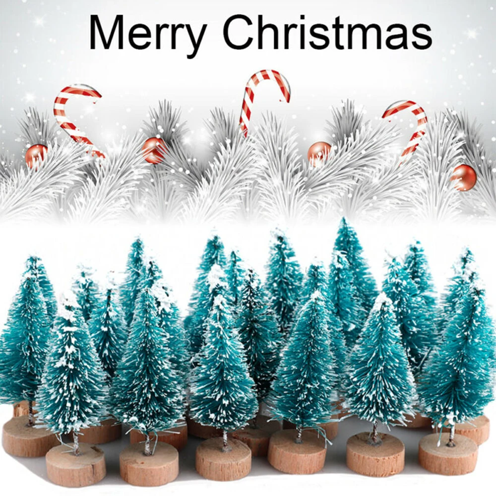 24PCS 4.5cm Sisal Christmas Tree Small Xmas Pine Trees Santa Snow Frost Village Xmas Tree Home Desktop 2023 Noel Navidad Decor