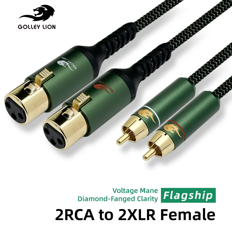 GOLLEY LION 2RCA to 2XLR Female Cable – Transmits Lossless Signal, Gold-Plated Plug for Stability, for CD Player/Audio Receiver