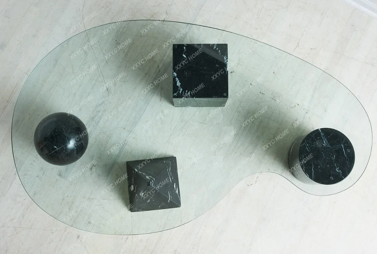 

Hmarble coffee table combination small apartment modern simple tempered glass tea table living room home