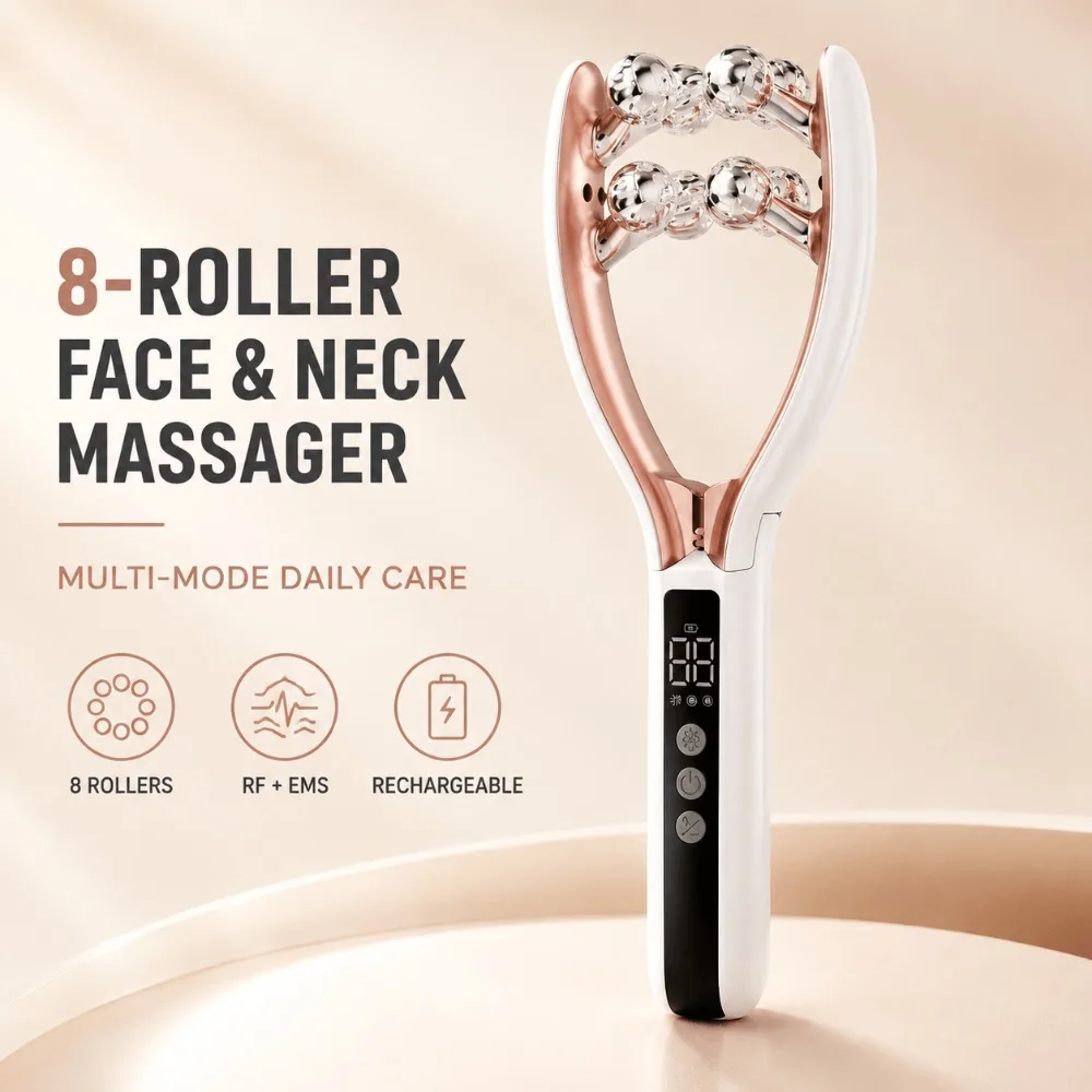 Electric Face Massager, EMS Roller for Face Neck and Jawline, Heated Vibrating Toning Tool, Type C Rechargeable Daily Skin Care