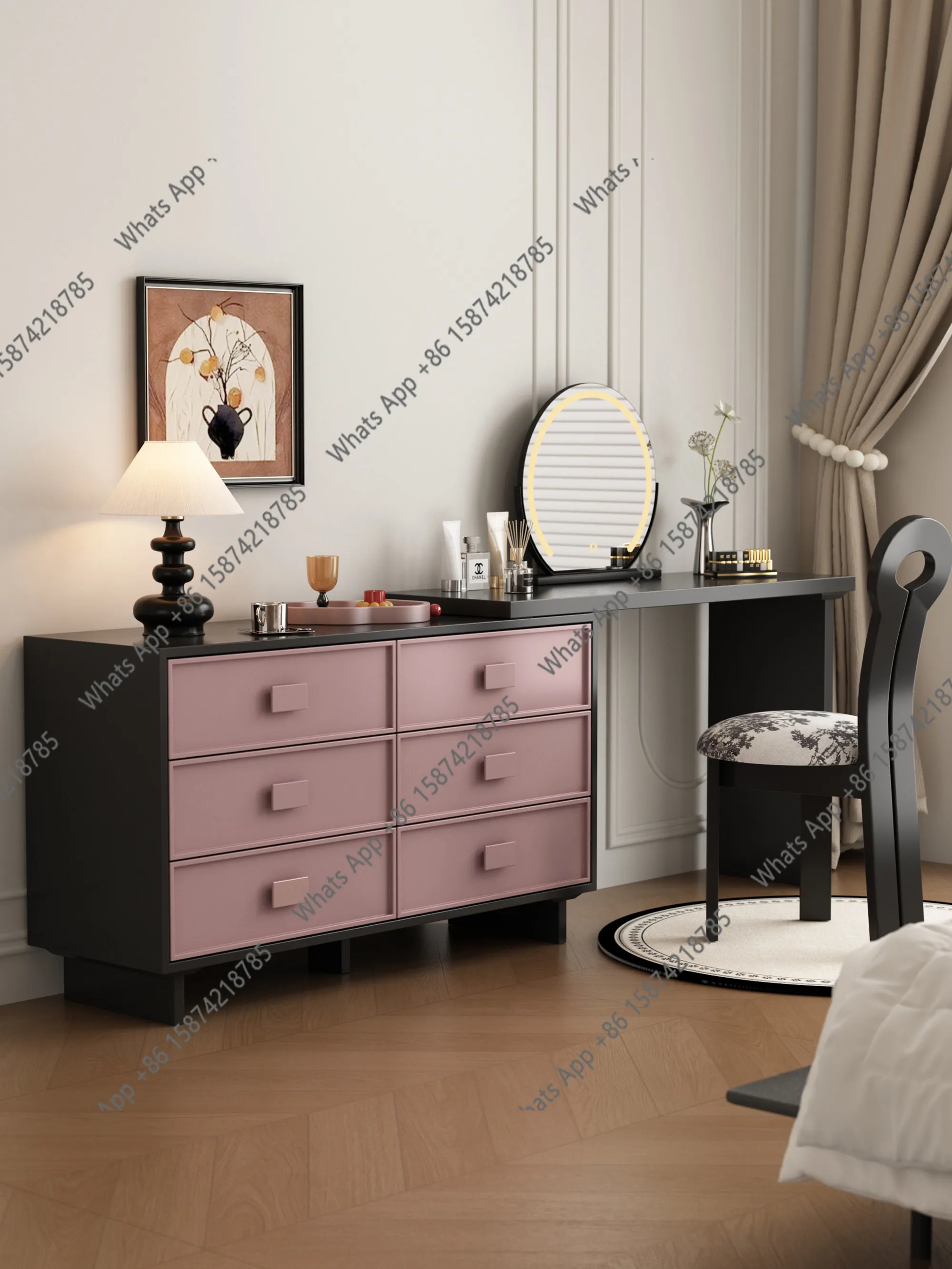 

Medieval dresser paint contrasting color L-shaped retro makeup table designer creative art