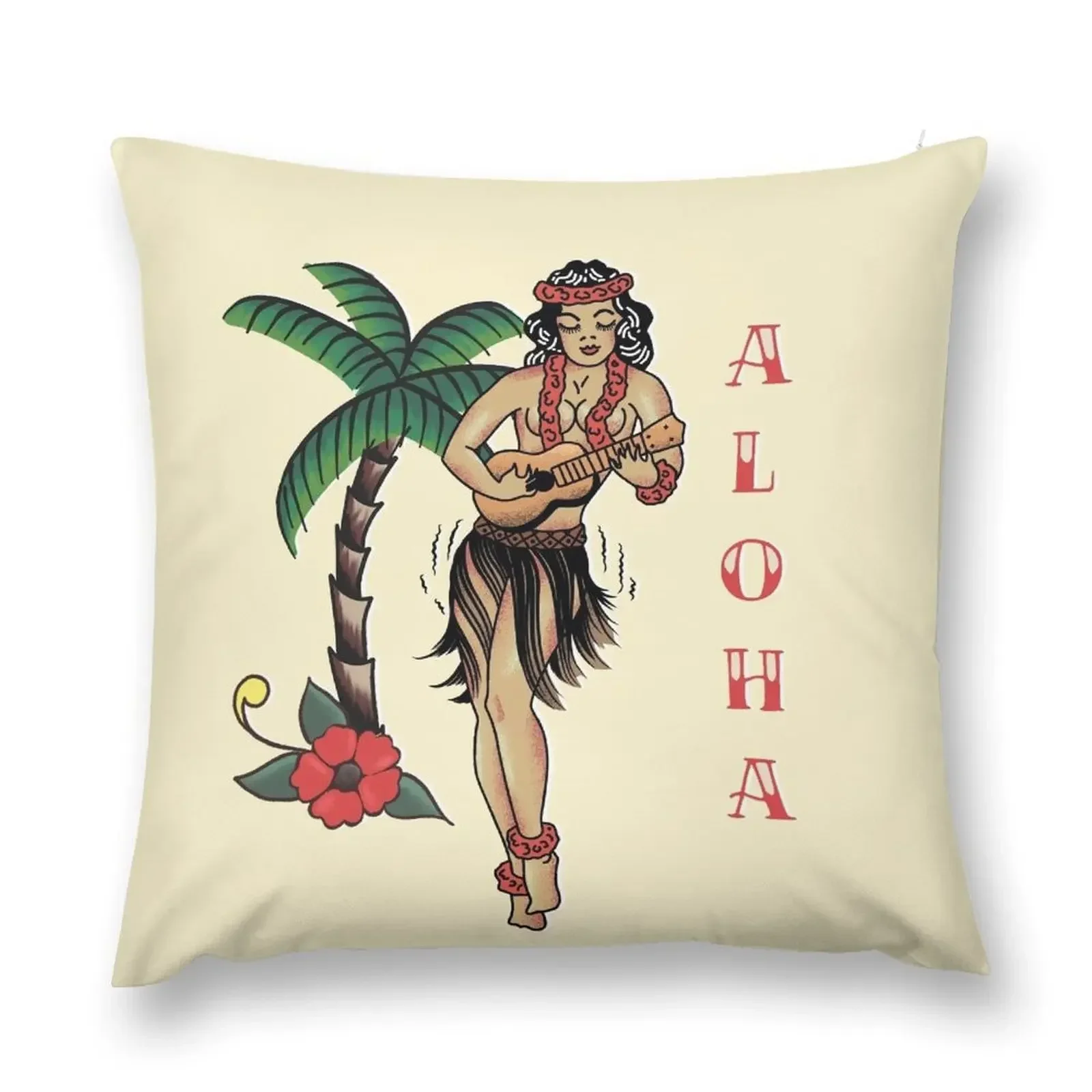 Jerry Style Traditional Aloha Hula Pinup Girl In Hawaii Throw Pillow Couch Pillows covers for pillows pillow