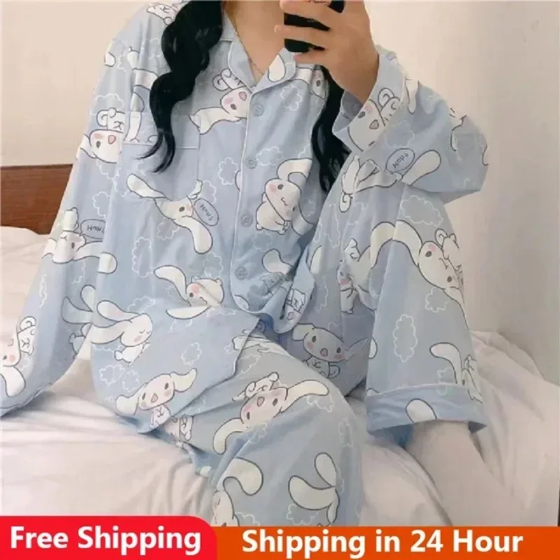 

Miniso Kuromi Cinnamoroll Women's Pajamas Set Anime Pochacco Long Sleeved Clothes Set Ventilate Soft Casual Cartoon Print