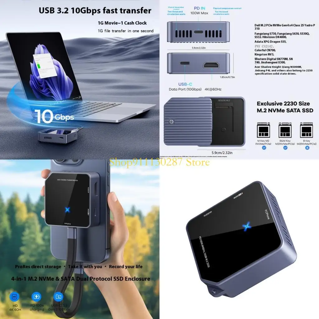 

J1HC SSDs Enclosure 4K 60Hz HDTV Output 100W Power Delivery USB 3.2 For M.2 2230 Drive Thermals Control