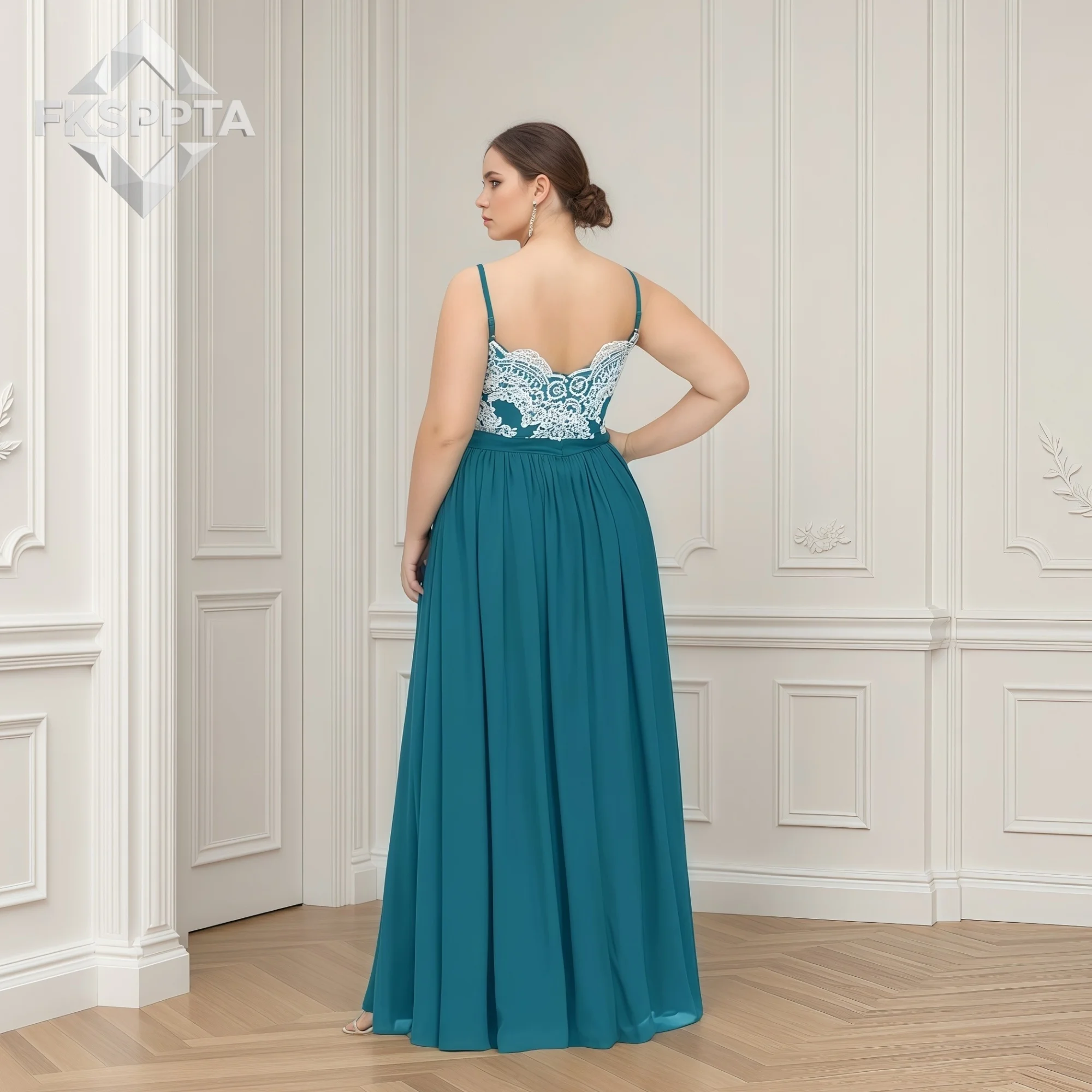 Teal Blue Plus Size Bridesmaid Dresses Whit Lace Body A Line Spaghetti Straps Long Women Wedding Party Attire Wholesale