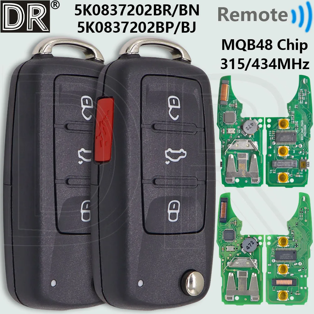 

DR 5K0837202BJ/BP/BH/DH/BN/BR MQB48 Chip 315/434MHz KYDZ PCB Car Remote Key For VW Volkswagen Passat Jetta Beetle Caddy Multivan