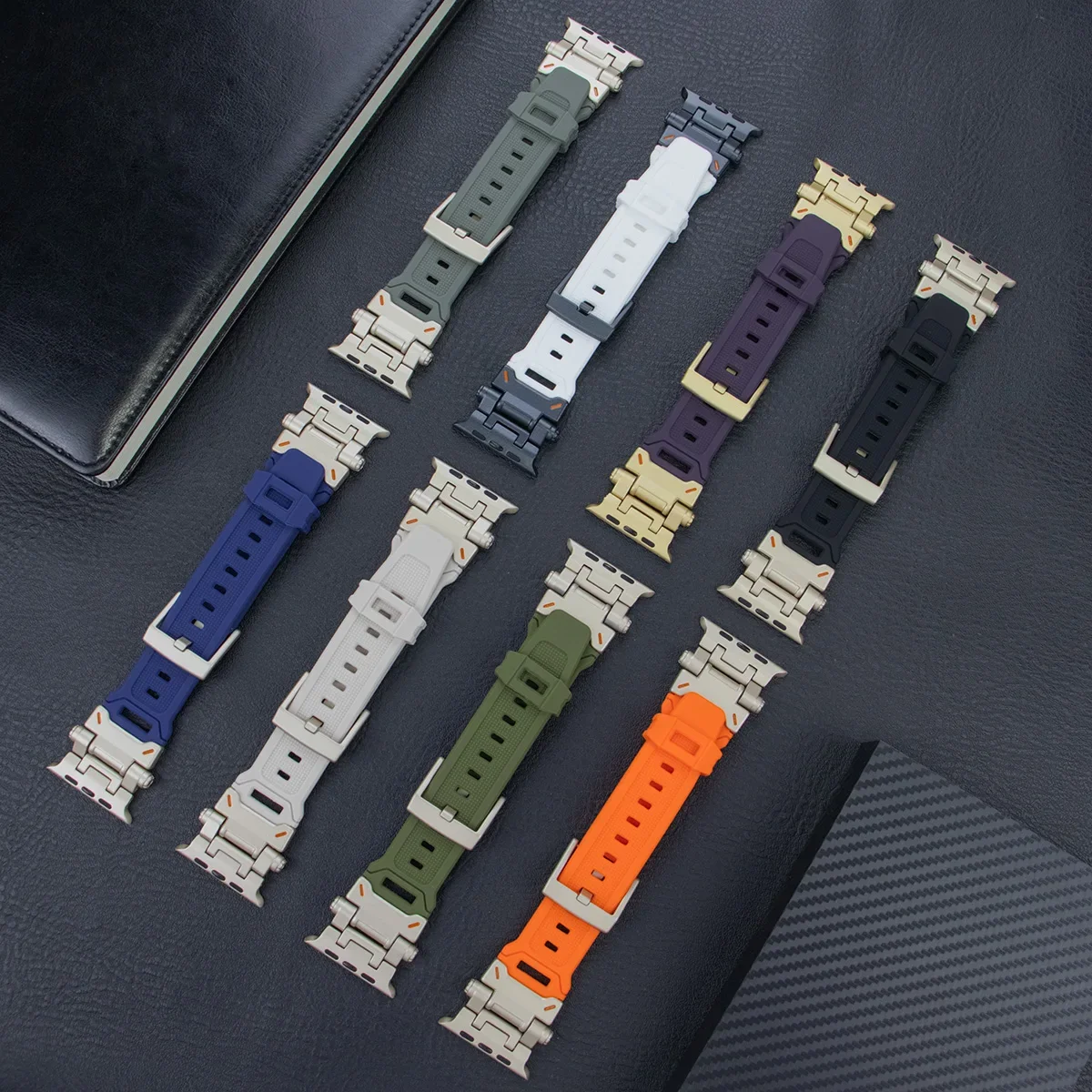 Silicone Band for Apple Watch Strap Ultra 2 49mm 45mm 44mm 42mm Metal Steel Connector Bracelet for IWatch Series 9 8 SE 7 6 5 4